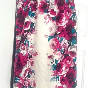 White House Black Market Pink, teal, white  Midi Pencil Skirt new with tags